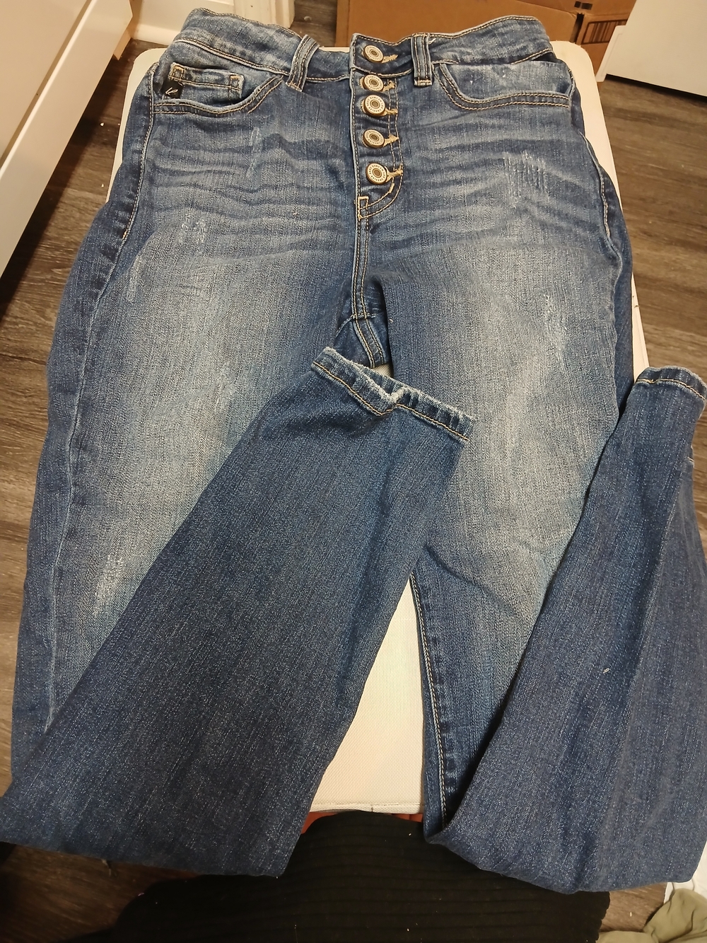High-Rise Button-Fly Denim Blue Jeans